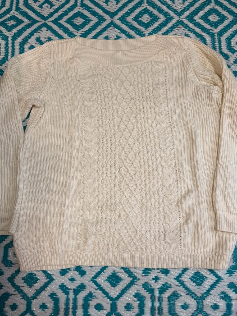 Tommy Hilfiger Women’s Cable Knit Sweater Size L Cream Ivory Cotton Blend